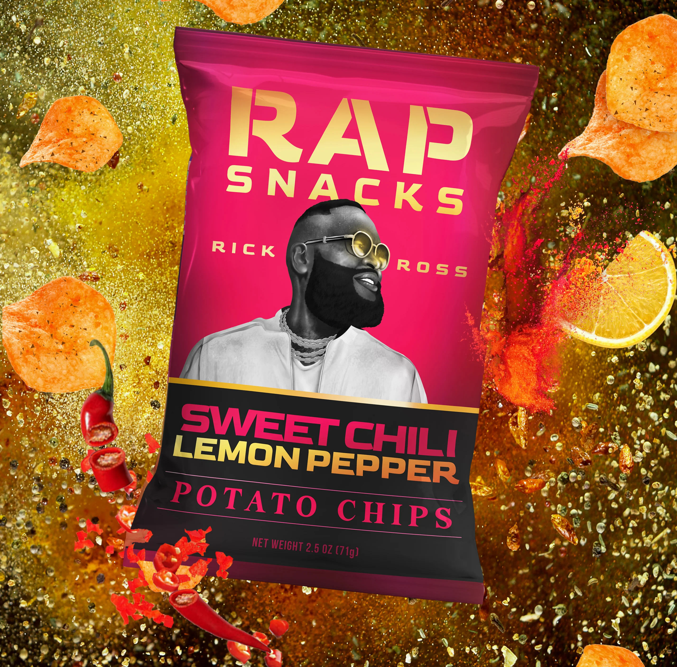 Rap Snacks Rick Ross | Sweet Chili Lemon Pepper Chips 2.5oz Bag - Image 3